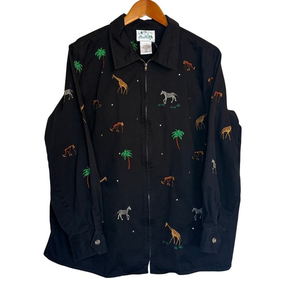 The Quaker Factory Jacket Women 1X Black Plus Size Embroidered Safari Zip Up - Picture 1 of 8